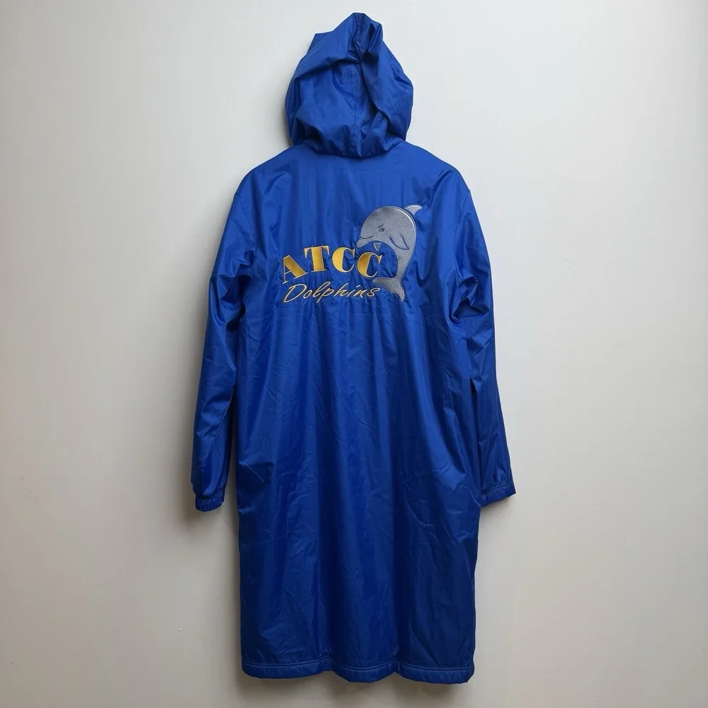 Speedo Adult Team Swim Parka ATCC‎ Dolphins Fleece Med Lined Coat Royal Blue NWT